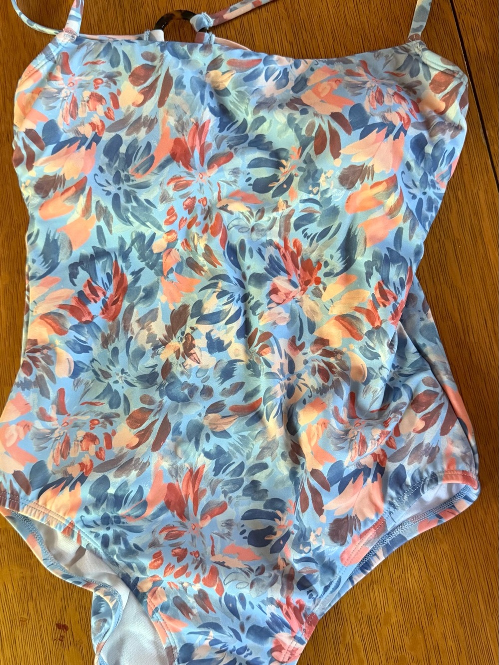 Light Blue Floral Swimsuit with Pink & Coral Accents